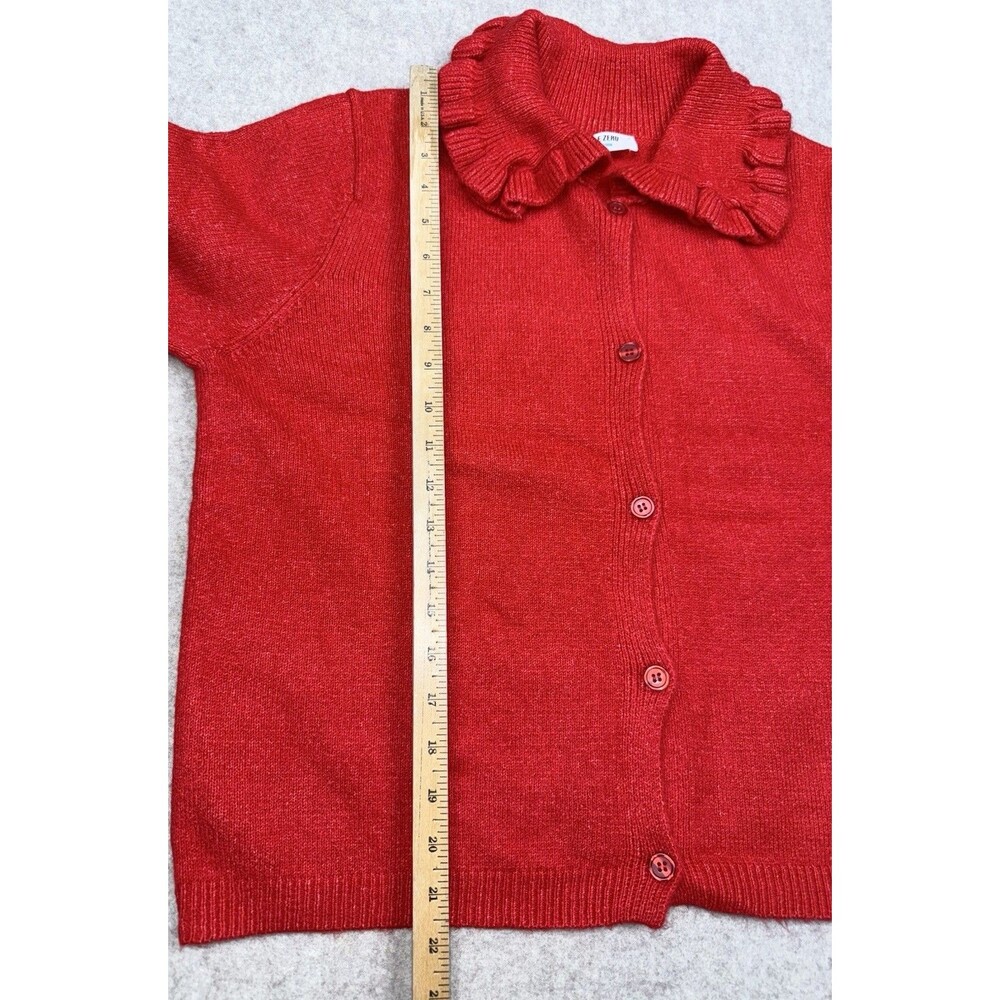 Double Zero Women’s Size Medium Full Button Red Cardigan With Frill Collar - Picture 5 of 6